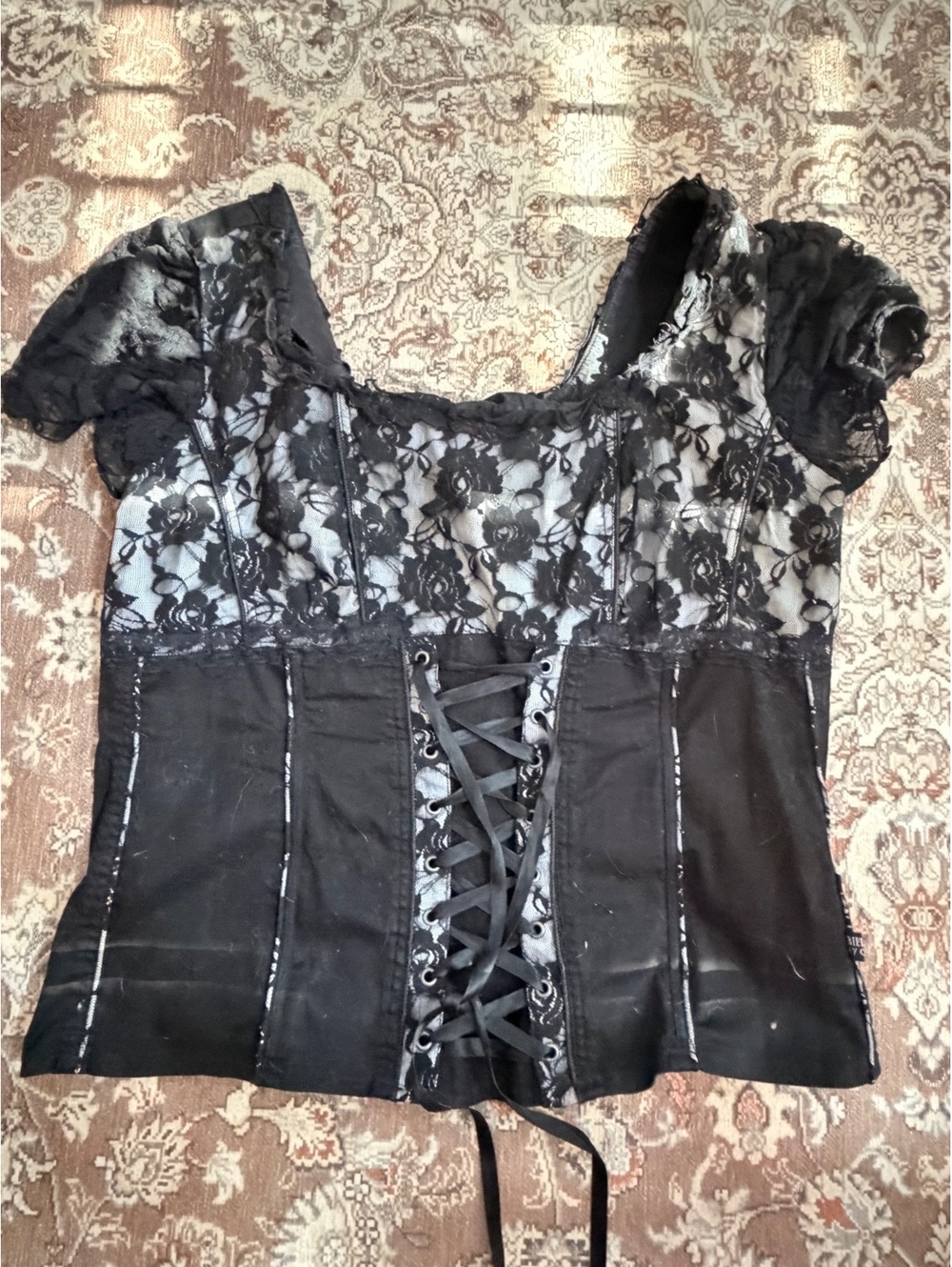 Vintage Y2K Tripp NYC Lace and Pinstriped Corset Top
